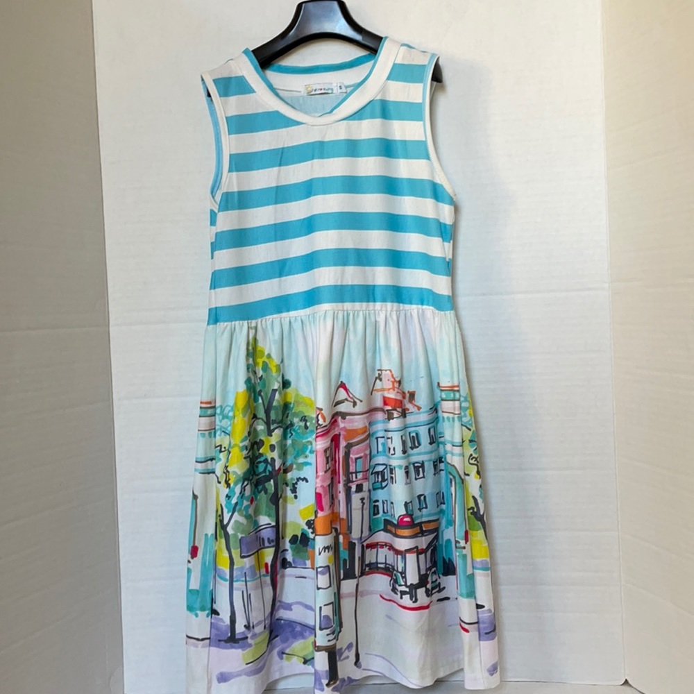 SUNSHINE SWING Girls Colorful City Jersey Dress Size 10
